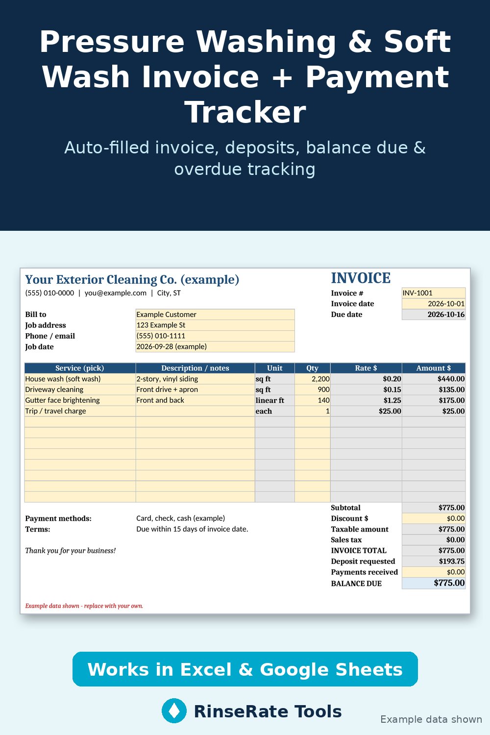 Pressure Washing & Soft Wash Invoice + Payment Tracker cover